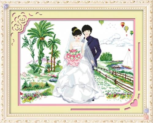 คู่บ่าวสาว ชุดปักครอสติช พิมพ์ลาย ครอสติสจีน งานฝีมือ DIY
