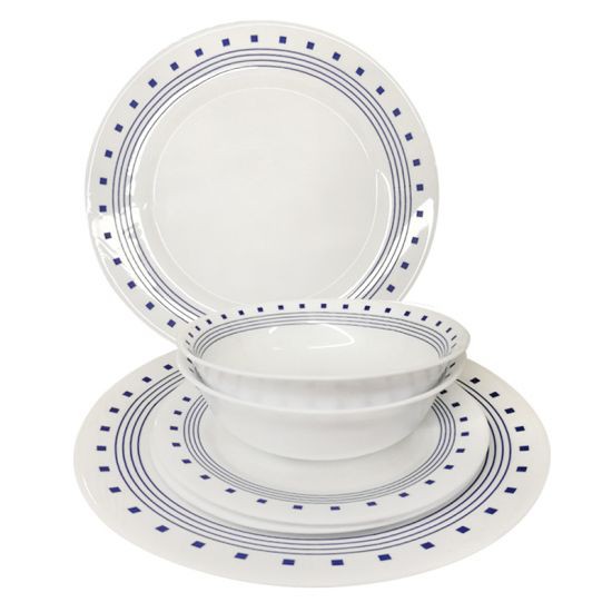 KASSA HOME ชุดจานชามโอปอล Square Dot ลายกราฟิก รุ่น BP75 (ชุด 6 ชิ้น) สีขาว เหมาะสำหรับใช้งานทั้งในบ้านและร้านอาหาร