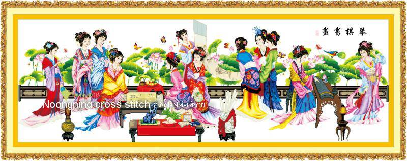 ผู้หญิงชาวจีน ชุดปักครอสติช พิมพ์ลาย ครอสติสจีน งานฝีมือ DIY