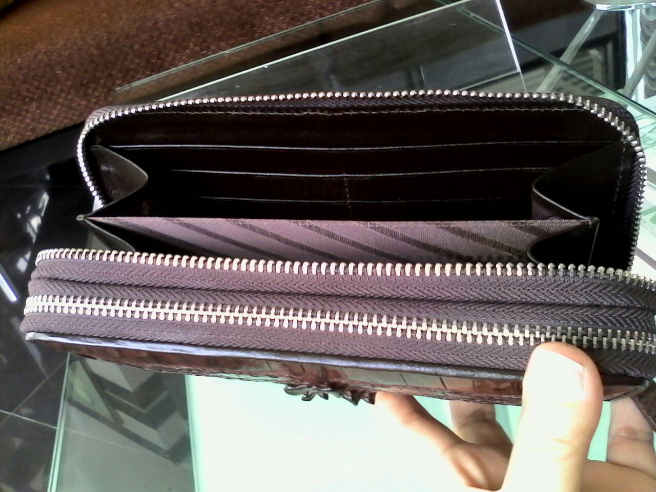 กระเป๋าหนังจระเข้แท้แบบซิปคู่(หนังกระดูกหาง)