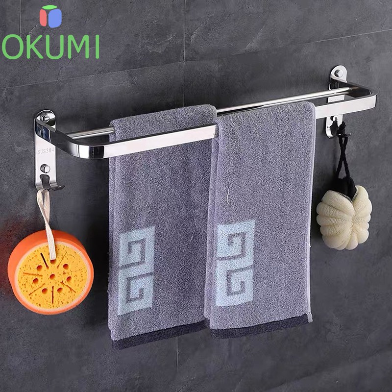 OKUMI_SHOP ราวแขวนผ้า ไม่เจาะผนัง ไม่เป็นสนิม ราวแขวนผ้าขนหนู ราวแขวนผ้าเช็ดตัว ราวตากผ้า ในห้องน้ำ ราวและที่แขวนผ้าขนห