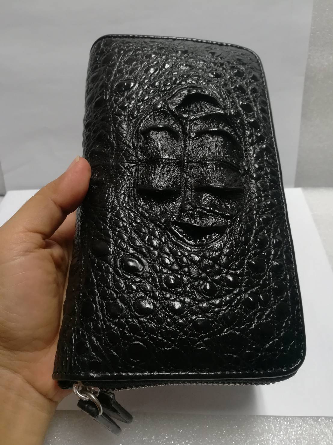 กระเป๋าหนังจระเข้แท้แบบซิปคู่(หนังกระดูกหัว)