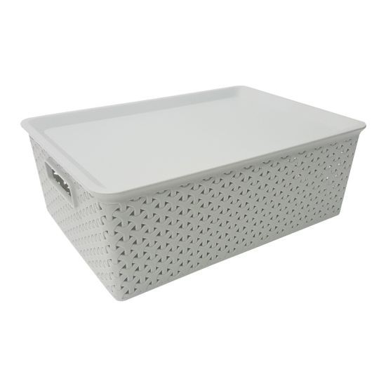 KASSA HOME ตะกร้าพลาสติกอเนกประสงค์ ขนาด 38 x 27 x 14.5 ซม. พร้อมฝาปิด รุ่น API-5031-M สีเทา