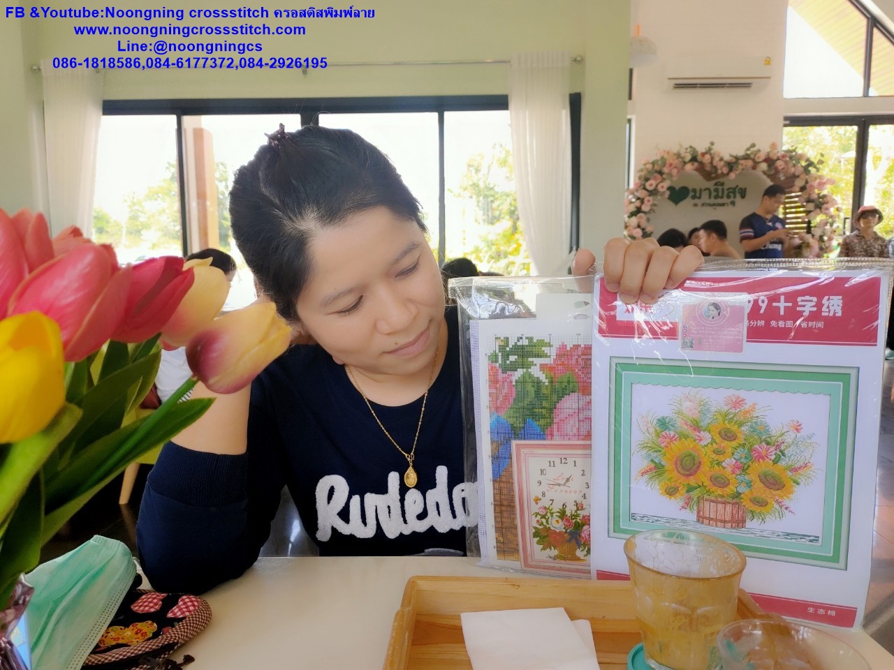 ดอกไม้ ชุดปักครอสติส พิมพ์ลาย ครอสติสจีน งานฝีมือทำที่บ้าน DIY