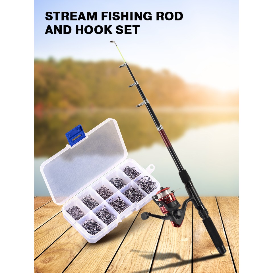 !!สินค้าขายดี!! เซ็ตเบ็ดตกปลาพร้อมตะขอเกี่ยว 500 ชิ้น Telescopic Fishing Rod and 500pcs Hook Set