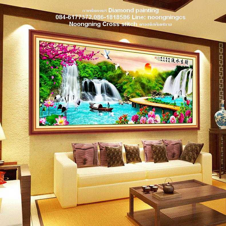 กุหลาบ หงส์คู่ ครอสติสคริสตัล Diamond painting โมเสก ภาพติดเพชร งานฝีมือ DIY