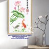 ปลาคราฟคู่ ดอกบัว ชุดปักครอสติส พิมพ์ลาย ครอสติสจีน งานฝีมือทำที่บ้าน DIY