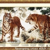 เสือคำราม 2 ตัว ชุดปักครอสติช พิมพ์ลาย ครอสติสจีน งานฝีมือ DIY