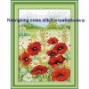 ดอกสีแดง ชุดปักครอสติช พิมพ์ลาย ครอสติสจีน งานฝีมือ DIY