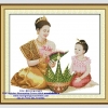 แม่สอนลูกทำบายศรี ชุดปักครอสติส พิมพ์ลาย ครอสติสจีน งานฝีมือทำที่บ้าน DIY