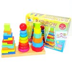 ของเล่นเสริมพัฒนาการ ของเล่น ของเล่นไม้ บล็อคไม้สวมหลัก 3 เเถวขนาดใหญ่