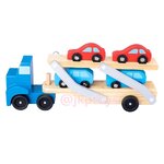 ของเล่นเสริมพัฒนาการ เซ็ตรถยก 2 ชั้น พร้อมรถไม้ 4 คัน สีน้ำเงิน
