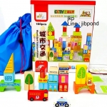 บล็อคไม้สร้างเมือง 100 ชิ้น ลายจราจรพร้อมฉาก
