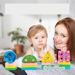 สวมหลักรูปทรงเรขาคณิตลายสัตว์ ของเล่นไม้เสริมพัฒนาการ ของเล่นไม้ทักษะ