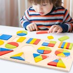 ของเล่นไม้เสริมพัฒนาการ กระดานจิ๊กซอว์นูนเรียนรู้รูปทรง 15 รูปทรง ขนาดเเผ่นยาว