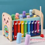 ของเล่นไม้เสริมพัฒนาการ 2 in 1 ทุบตุ่นผลุบโผล่ ระนาด ฟันเฟือง นาฬิกาสอนเวลา