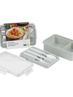 KASSA HOME กล่องอาหารทรงเหลี่ยมฝาล็อก พร้อมชุดช้อนส้อม รุ่น JCP-9197 ขนาด 15 x 23 x 7 ซม. สีเทา