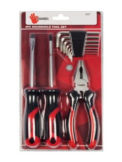 HANDI ชุดเครื่องมือประจำบ้าน รุ่น HD-5827 (ชุด 4 ชิ้น) สีแดง - ดำ สำหรับงานช่าง