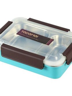 กล่องอาหารเหลี่ยม KEY WAY 2 ช่อง 0.9 ลิตร สเตนเลส เก็บอาหารโดยไม่มีกลิ่นออกมารบกวน