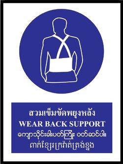 SA1631-ป้ายPV 4 ภาษา สายเข็มขัดพยุงหลัง