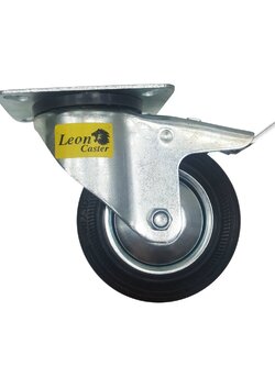 อะไหล่ เฟอร์นิเจอร์ ลูกล้อยาง มีเบรค LEON แป้นหมุน 4 นิ้ว สีดำ PLATE ROTATE BREAK RUBBER WHEEL LEON BLACK 4"
