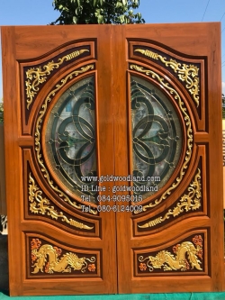 ประตูไม้สักกระจกนิรภัย GBBB - 60