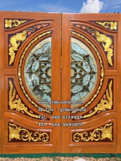 ประตูไม้สักกระจกนิรภัย ชุด 4 ชิ้น GBBB - 86