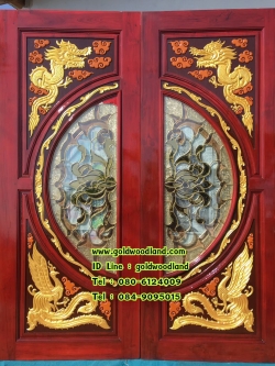 ประตูไม้สักกระจกนิรภัย บานเลื่อน GBBB - 257