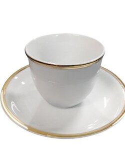 ROYAL PORCELAIN แก้วกาแฟพร้อมจานรองทรงสูง รุ่น 2701/10-22 สีขาว - ทอง ปลอดภัยสำหรับใส่อาหารทั่วไป ทำความสะอาดง่าย