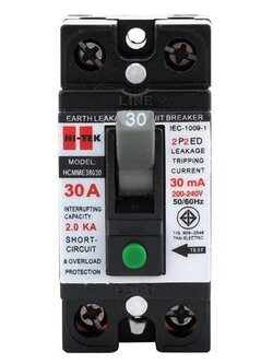 เบรกเกอร์กันไฟฟ้าดูด/ไฟฟ้ารั่ว HI-TEK HTE-38 30A เกรดไม่ลามไฟ และทนทานต่อแรงกระแทก