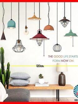 Wall Sticker วอลเปเปอร์สติกเกอร์ ตกแต่งผนังราคาส่ง รูปวาด 3D สามมิติ สติ๊กเกอร์ติดผนัง ไฟแขวน ไฟประดับ ไอเดียบ้าน