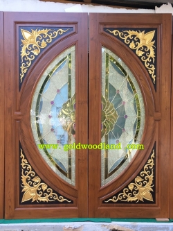 ประตูไม้สักกระจกนิรภัย ชุด 7 ชิ้น GBBB - 92