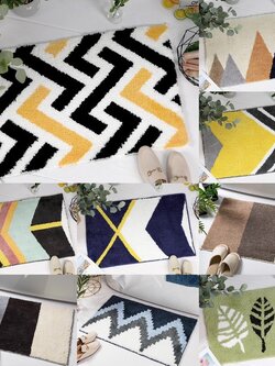 พรมเช็ดเท้า ขนาด 40x60 cm. พรมหน้าห้องน้ำ พรมเช็ดเท้าไมโครไฟเบอร์ พรมเช็ดเท้าขนนุ่ม ลายกราฟฟิก สีล้วน ขาวดำ