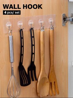 !!สินค้าขายดี!! ตะขอแขวนติดผนังแบบใส ที่แขวนติดผนัง ตะขอกาว ตะขอติดผนังเซ็ต 4 ชิ้น 4-Piece Wall Hook