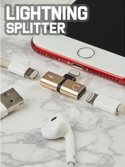 !!สินค้าขายดี!! อะแดปเตอร์ตัวแยก อแดปเตอร์แปลงหูฟังกับสายชาร์จ สำหรับ iPhone Lightning Splitter
