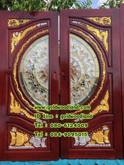ประตูไม้สักกระจกนิรภัย บานเลื่อน GBBB - 256