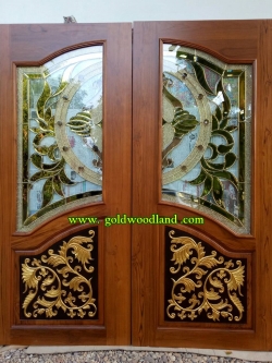 ประตูไม้สักบานคู่กระจกนิรภัย ปีกนก GBBB - 54