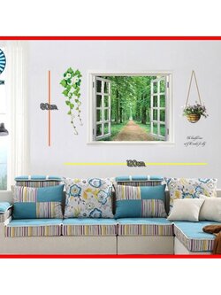 Wall Sticker วอลเปเปอร์สติกเกอร์ ตกแต่งผนังราคาส่ง รูปวาด 3D สามมิติ สติ๊กเกอร์ติดผนัง หน้าต่าง วิวธรรมชาติ วินเทจ