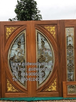 ประตูไม้สักกระจกนิรภัย บานเลื่อน GBBB - 113 (คลิกรายละเอียดที่รูป)