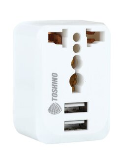 ปลั๊กแปลง 2 ขา แบน TOSHINO 2 USB 2.1A TRAVEL ADAPTER 2P TOSHINO 2 USB 2.1A