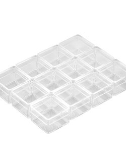 BOXBOX ชุดกล่องเหลี่ยมจิ๋ว มีฝาปิด 12 ชิ้น รุ่น S1 ขนาด 3.1 × 3.1 × 2 ซม. ทำจากพลาสติกคุณภาพ