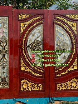 ประตูไม้สักกระจกนิรภัย บานเลื่อน GBBB - 258