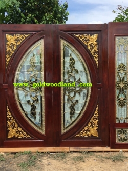 ประตูไม้สักกระจกนิรภัย บานเลื่อน GBBB - 58