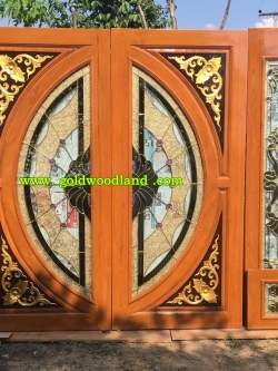 ประตูบานเลื่อนไม้สักกระจกนิรภัย GBBB - 07 (คลิกรายละเอียดที่รูป)