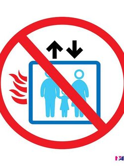 ป้าย ห้ามขึ้นลิฟท์ขณะเกิดไฟไหม้