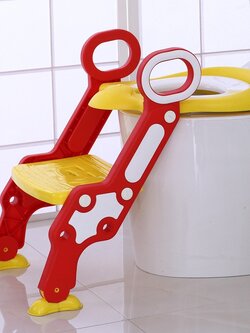 ฝารองนั่งชักโครกเด็ก แบบมีบันได ที่วางเท้าปรับระดับได้ ฝารองชักโครกเด็ก พับเก็บได้ ที่รองชัก บันไดชักโครกฝึกเข้าห้องน้ำ