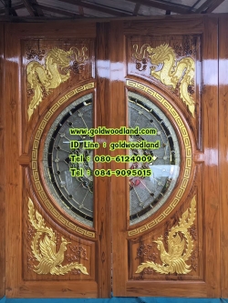 ประตูไม้สักบานคู่กระจกนิรภัย GBBB - 53
