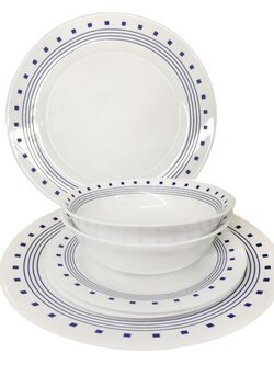 KASSA HOME ชุดจานชามโอปอล Square Dot ลายกราฟิก รุ่น BP75 (ชุด 6 ชิ้น) สีขาว เหมาะสำหรับใช้งานทั้งในบ้านและร้านอาหาร