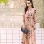 MD0024 เสื้อผ้าแฟชั่นเกาหลี เดรสเกาหลี เดรสยาว เดรสแฟชั่น แม็กซี่เดรส Maxidress ลายดอก Maxi Dress (สีนู้ด)